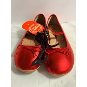 Wonder Nation Ruby Satin Slippers Ballet Slip On Elastic Strap Shoes Red 6 NWT